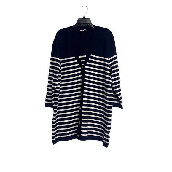 Tuckernuck Navy and White Striped Knit Liv Longline Cardigan Preppy Nautical XXL - Picture 2 of 10